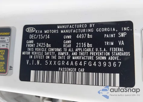 2015 Kia Optima Sxl Turbo из США, поврежденный, VIN 5XXGR4A64FG439367